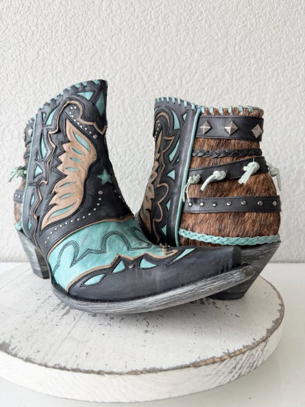 Old Gringo EAGLE FLIGHT Short Cowboy Boots Black Turquoise Womens 12 Snip Toe